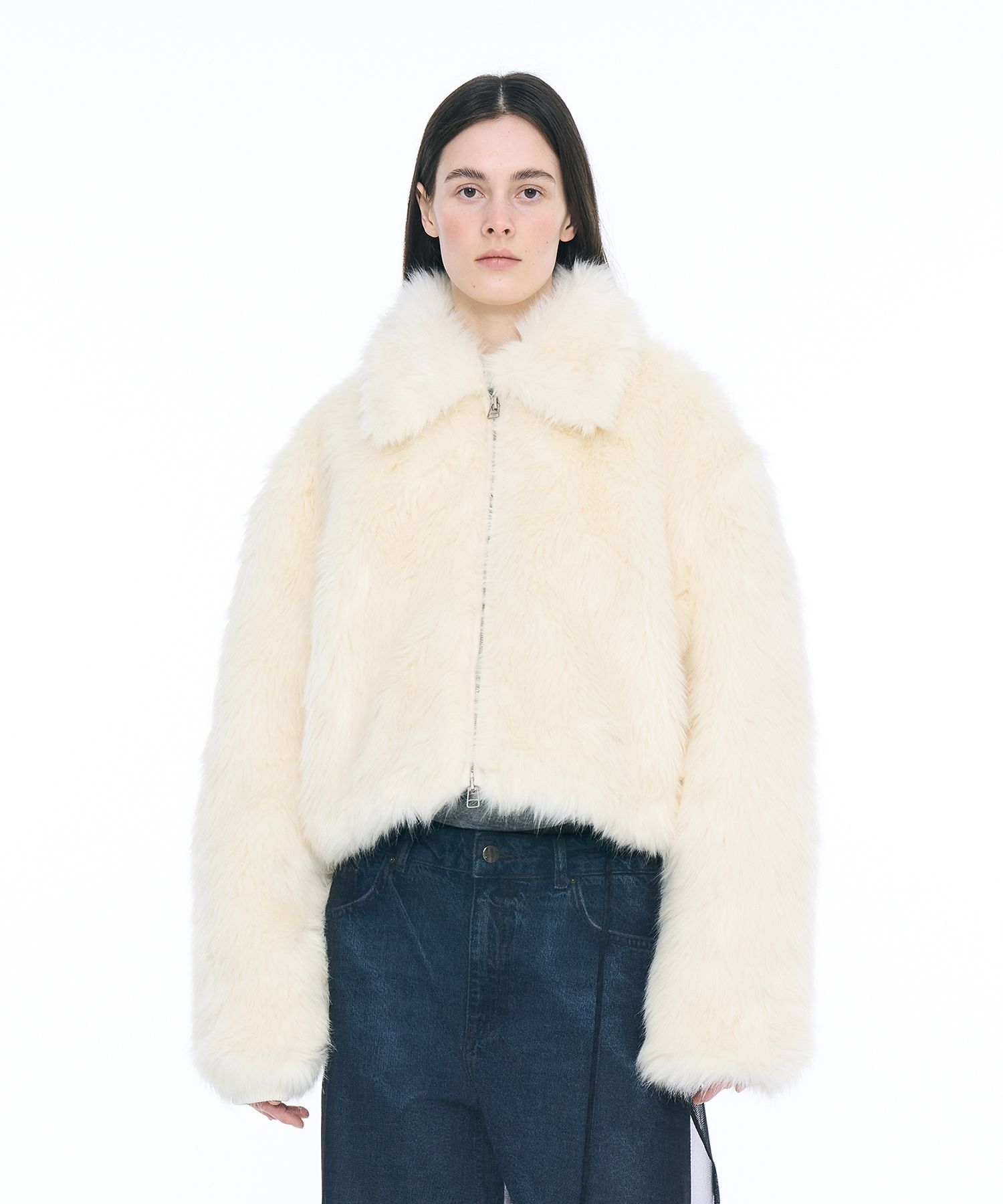 PARTIMENT WOMEN パルティメントウィメン　ファーコート　アイボリー MUSINSA公式 | PARTIMENTO WOMEN Faux Fur Cropped Jacket_Ivory