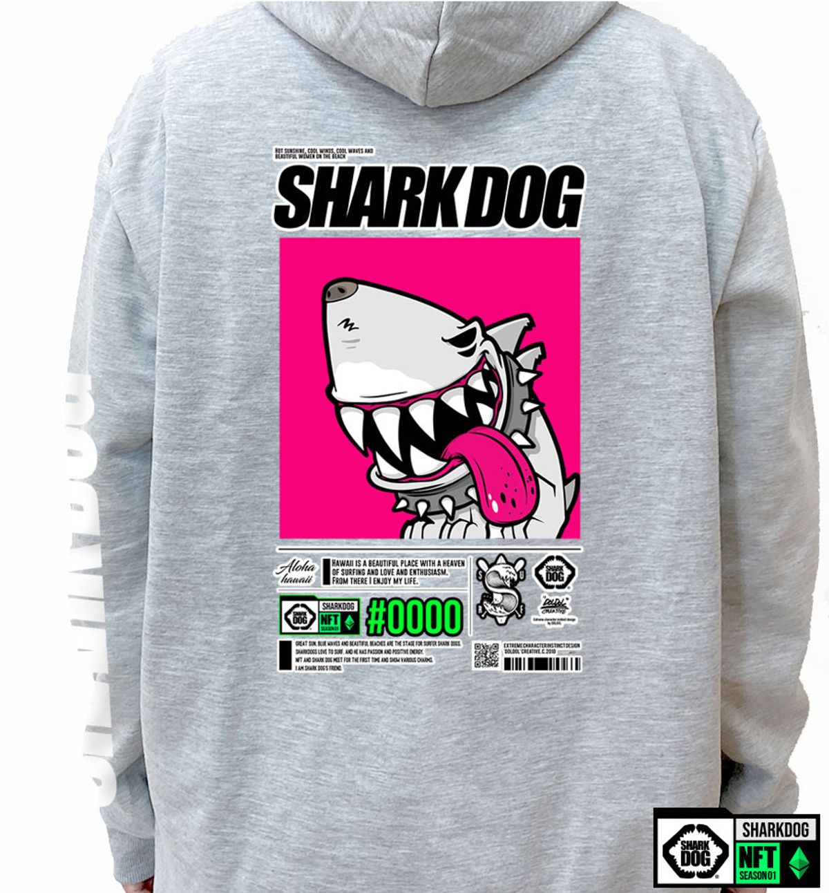 돌돌(DOLDOL) SHARK-DOG-HOODY-258 샤크독 서핑 하와이 NFT 캐릭터 그래픽 후드티 후디