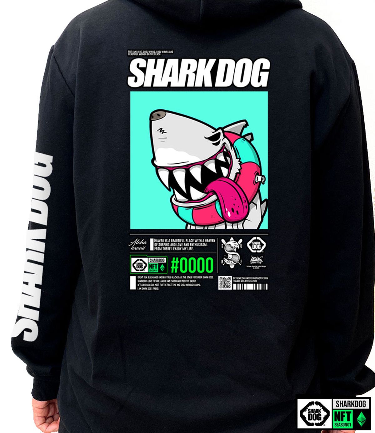 돌돌(DOLDOL) SHARK-DOG-HOODY-259 샤크독 서핑 하와이 NFT 캐릭터 그래픽 후드티 후디