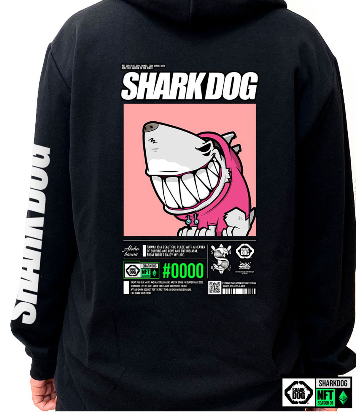 돌돌(DOLDOL) SHARK-DOG-HOODY-260 샤크독 서핑 하와이 NFT 캐릭터 그래픽 후드티 후디