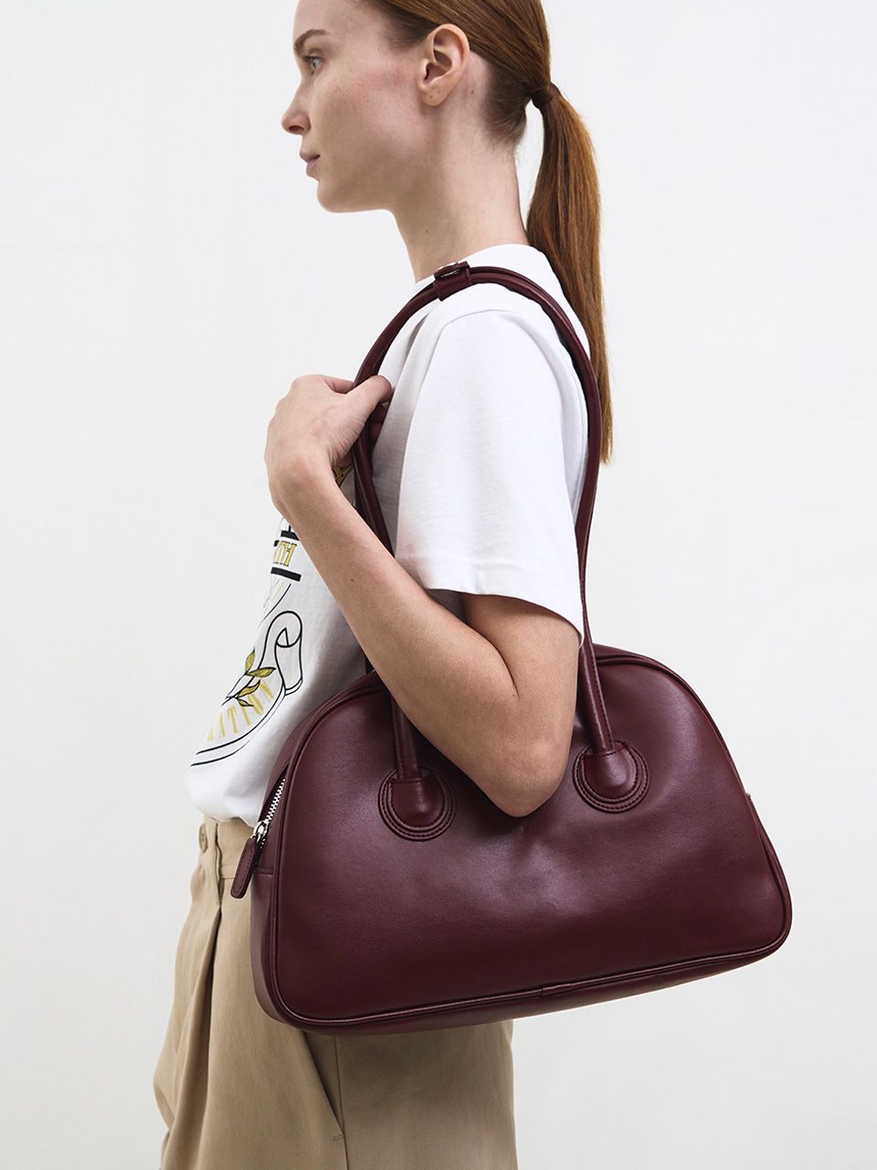 MUSINSA公式 | WAVE UNION Piping Bowling bag Vegan leather