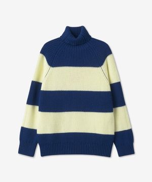 터틀넥 스트라이프 니트 - 라이트 옐로우:일렉트릭 블루 / CRTWMKNW002KNT016LYEB