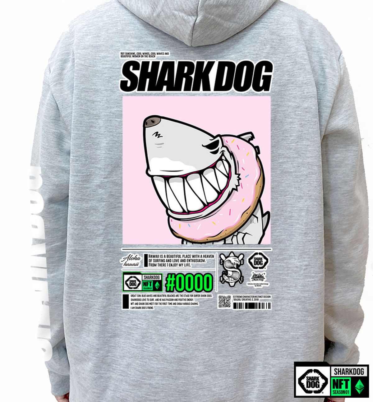 돌돌(DOLDOL) SHARK-DOG-HOODY-261 샤크독 서핑 하와이 NFT 캐릭터 그래픽 후드티 후디