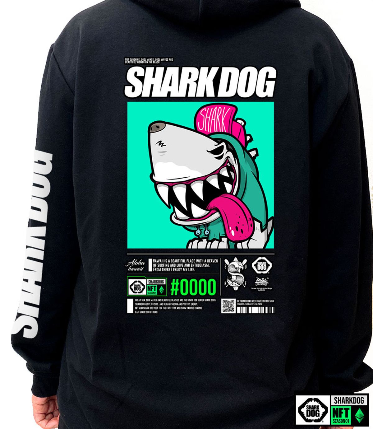 돌돌(DOLDOL) SHARK-DOG-HOODY-263 샤크독 서핑 하와이 NFT 캐릭터 그래픽 후드티 후디