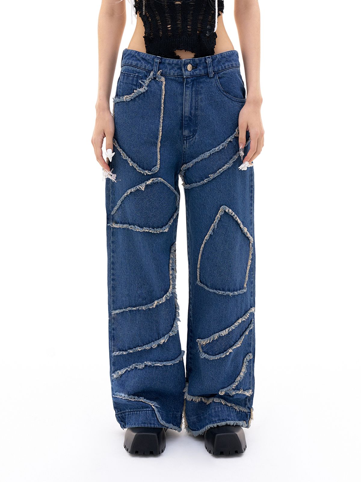 와이이이엘(YEEL) PATCHWORK PLAYER DENIM PANTS BLUE