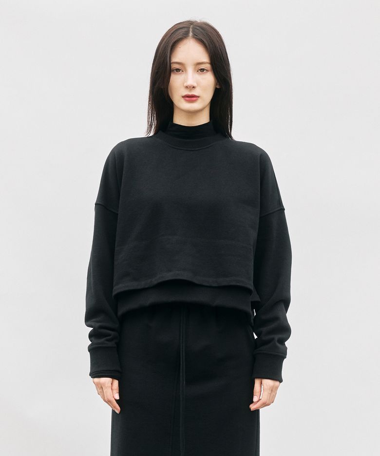 LAYERED COTTON CROP SWEATSHIRT BLACK