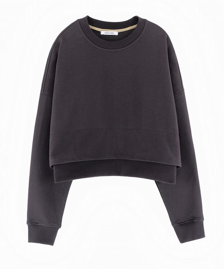 LAYERED COTTON CROP SWEATSHIRT GREY