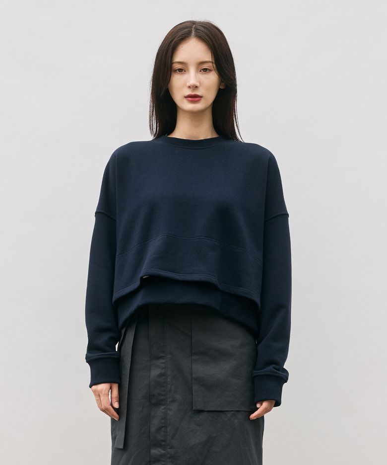 LAYERED COTTON CROP SWEATSHIRT NAVY
