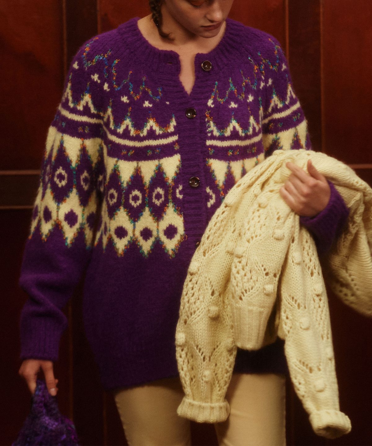 그린버터(GREENBUTTER) Alpaca Nordic Cardigan (Purple)
