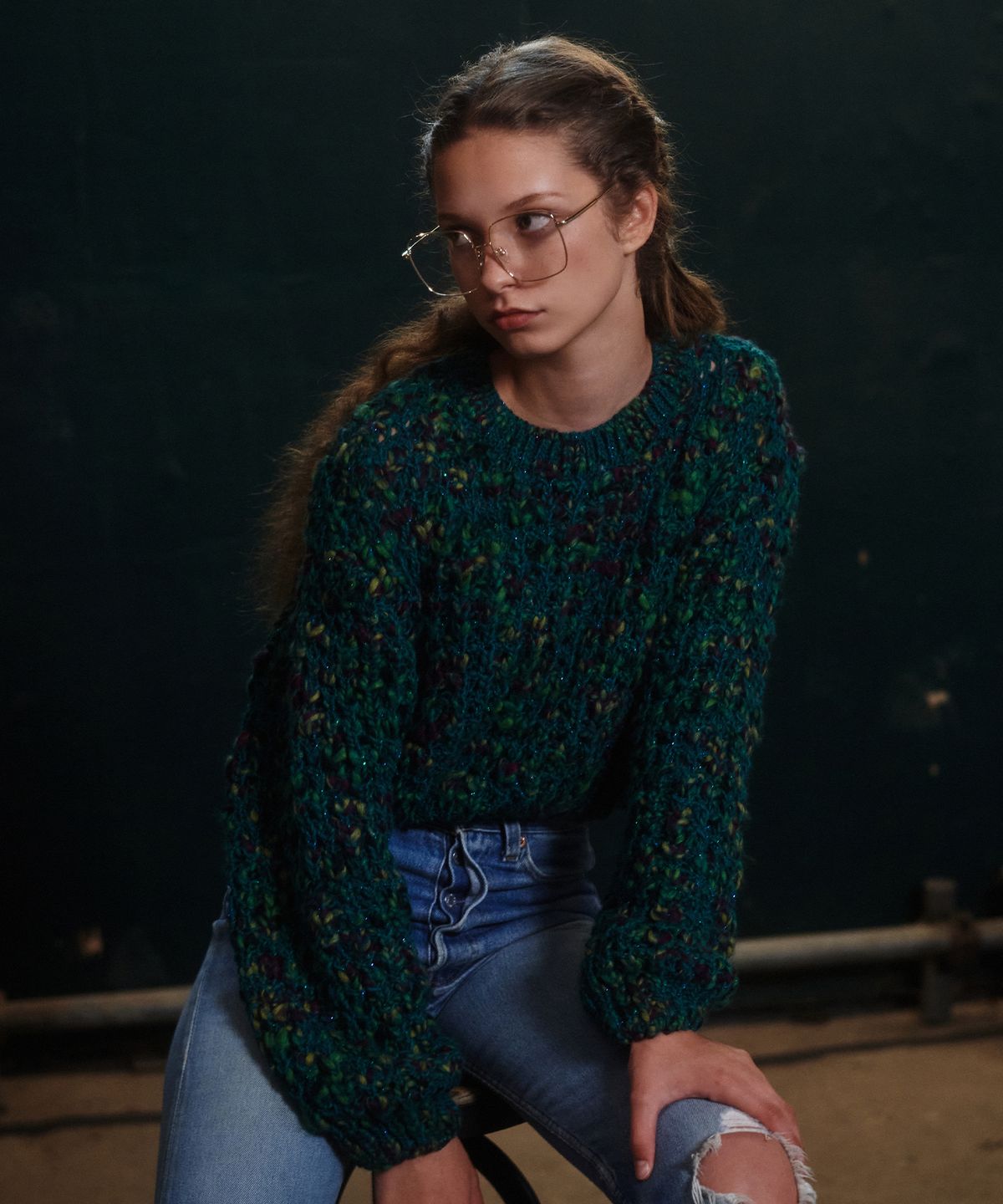 그린버터(GREENBUTTER) Premium Yarn  Multi Mix Pullover (Blue-Green)