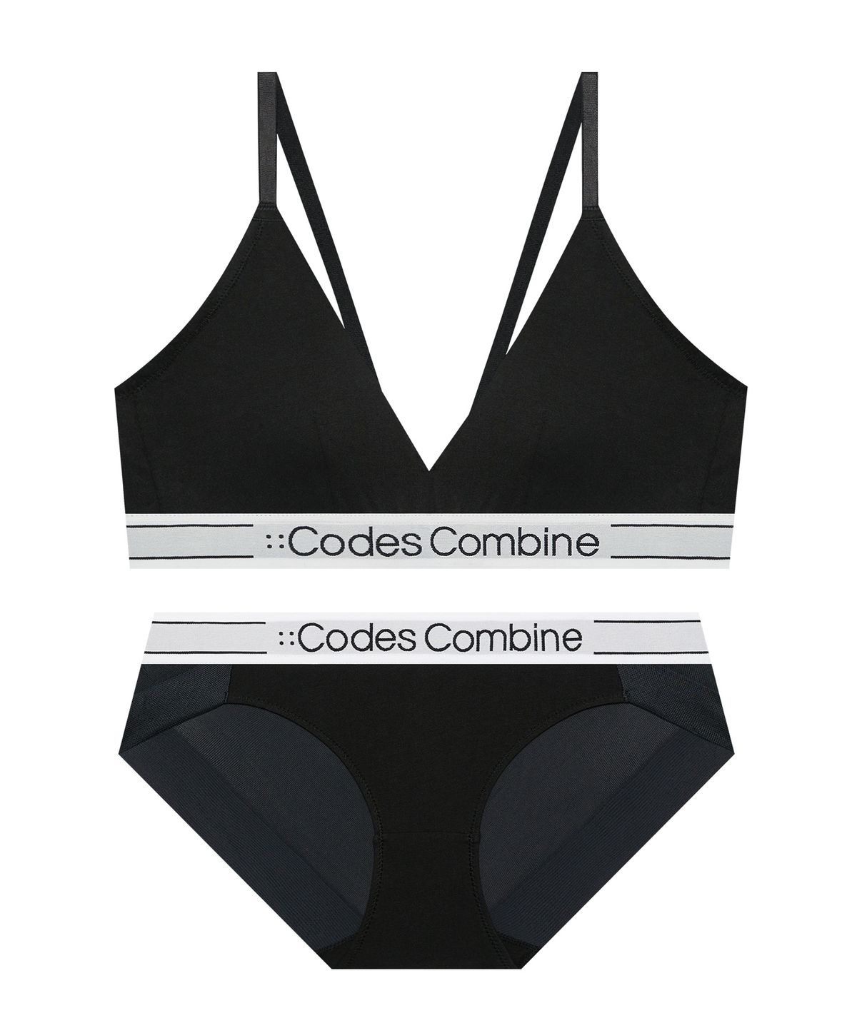 코데즈컴바인 이너웨어(CODES COMBINE INNERWEAR) 컬러로고플레이 브라렛 팬티 세트_블랙