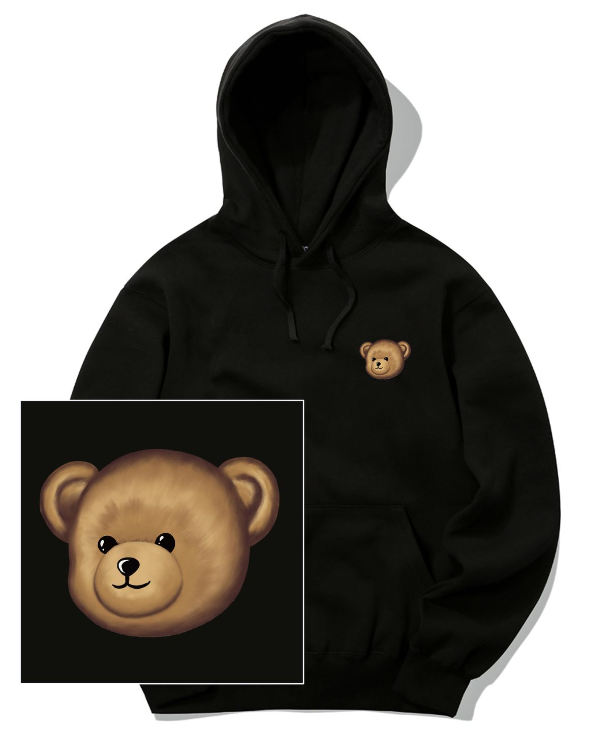 트립션(TRIPSHION) SMALL BEAR FACE LOGO 후드티 - 블랙