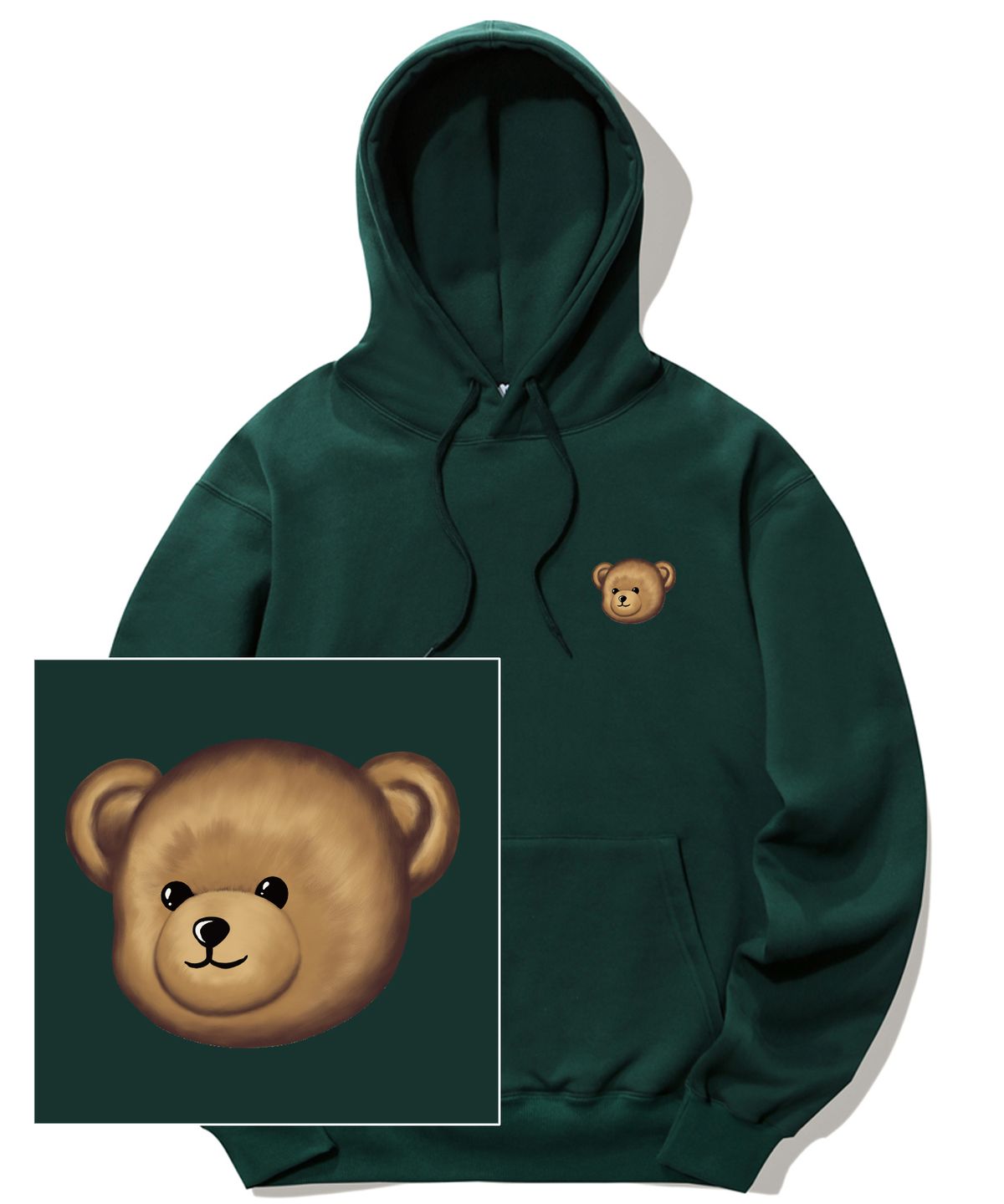 트립션(TRIPSHION) SMALL BEAR FACE LOGO 후드티 - 그린
