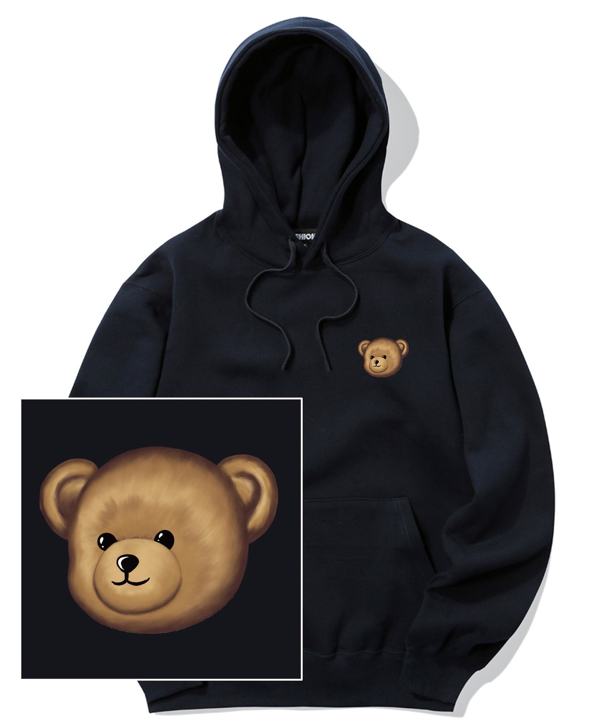 트립션(TRIPSHION) SMALL BEAR FACE LOGO 후드티 - 네이비