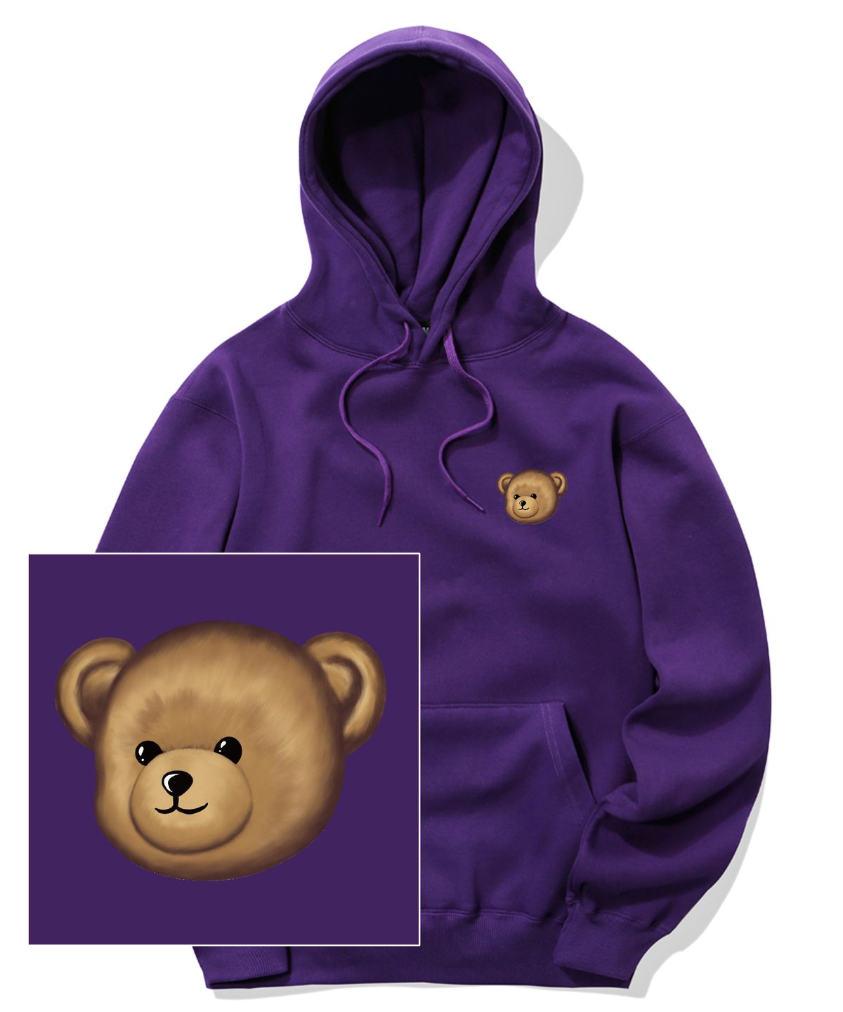 트립션(TRIPSHION) SMALL BEAR FACE LOGO 후드티 - 퍼플