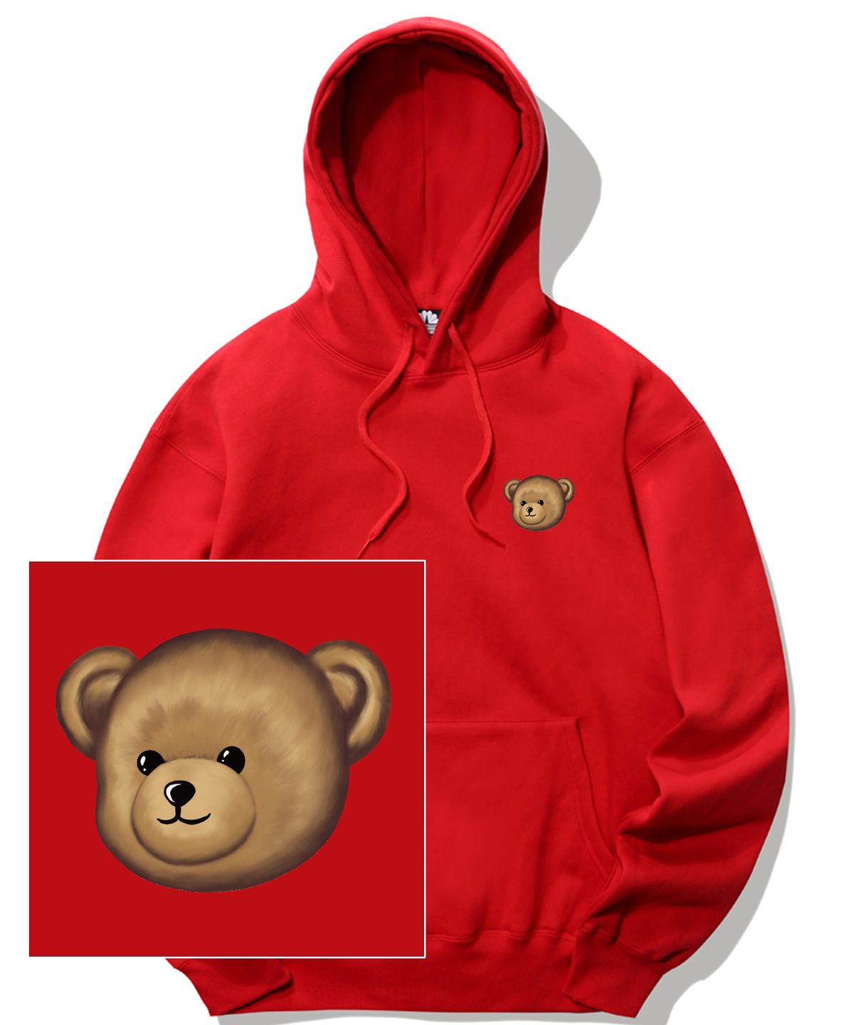 트립션(TRIPSHION) SMALL BEAR FACE LOGO 후드티 - 레드