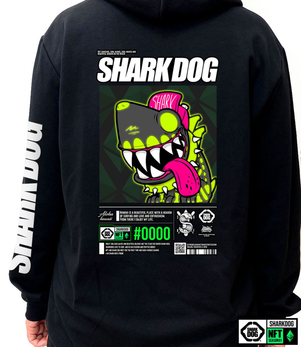 돌돌(DOLDOL) SHARK-DOG-HOODY-265 샤크독 서핑 하와이 NFT 캐릭터 그래픽 후드티 후디