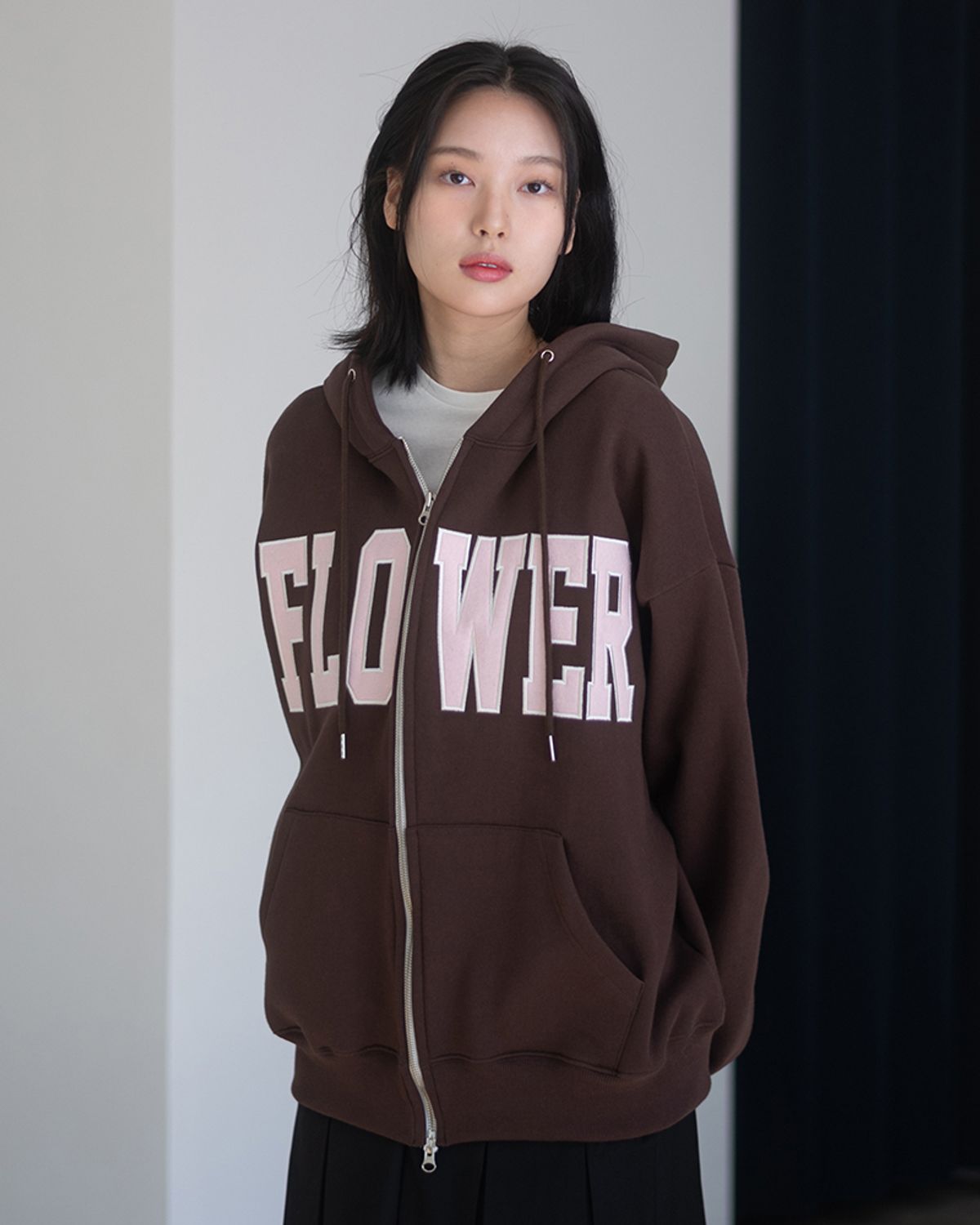 해비즘(HAVISM) FLOWER ZIP UP HOOD(BROWN)