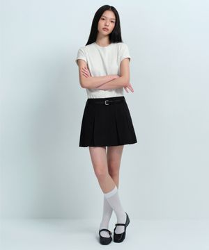 우먼즈 코튼 플리츠 미니 스커트 [블랙]