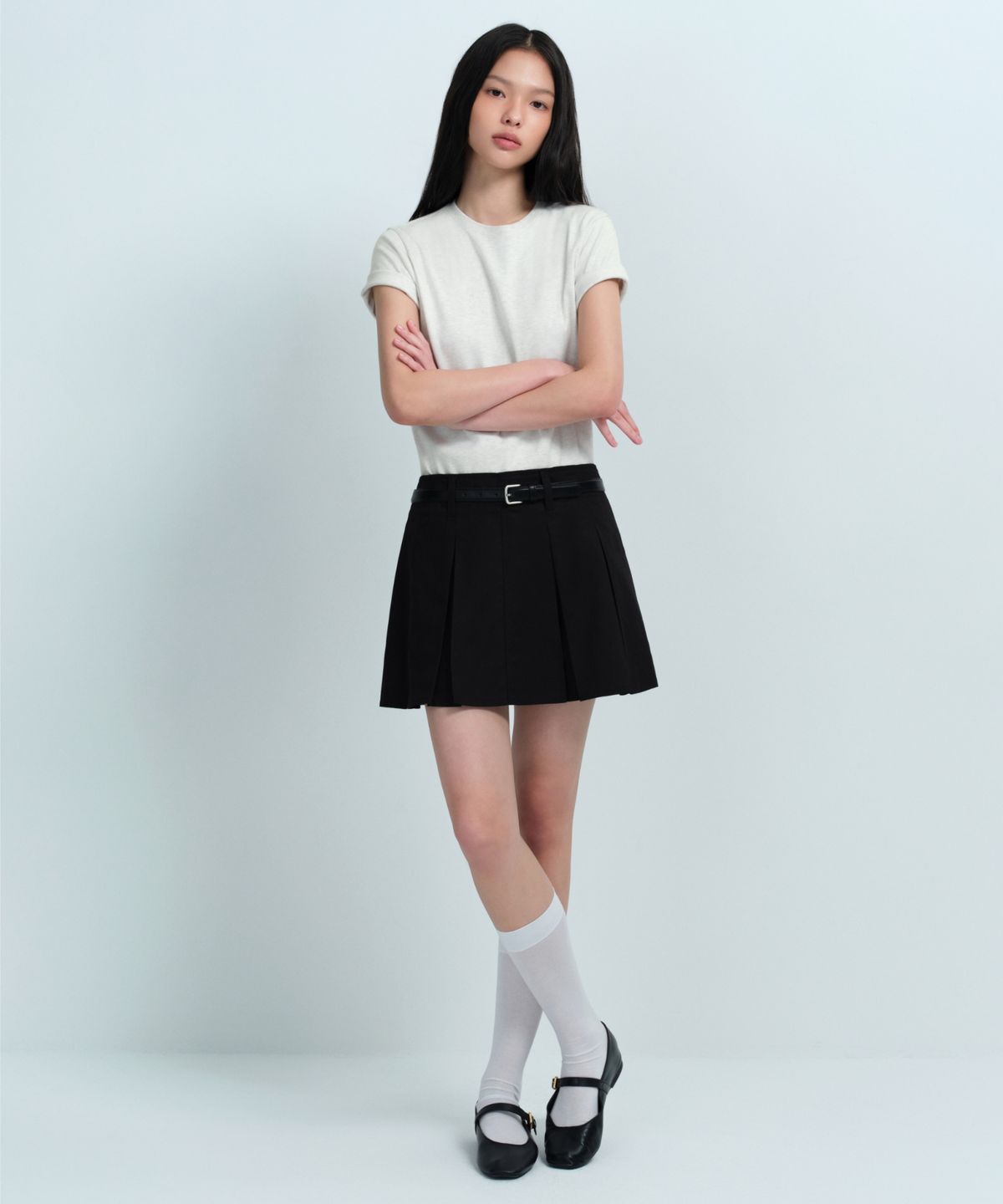 무신사 스탠다드 우먼(MUSINSA STANDARD WOMAN) 우먼즈 코튼 플리츠 미니 스커트 [블랙]