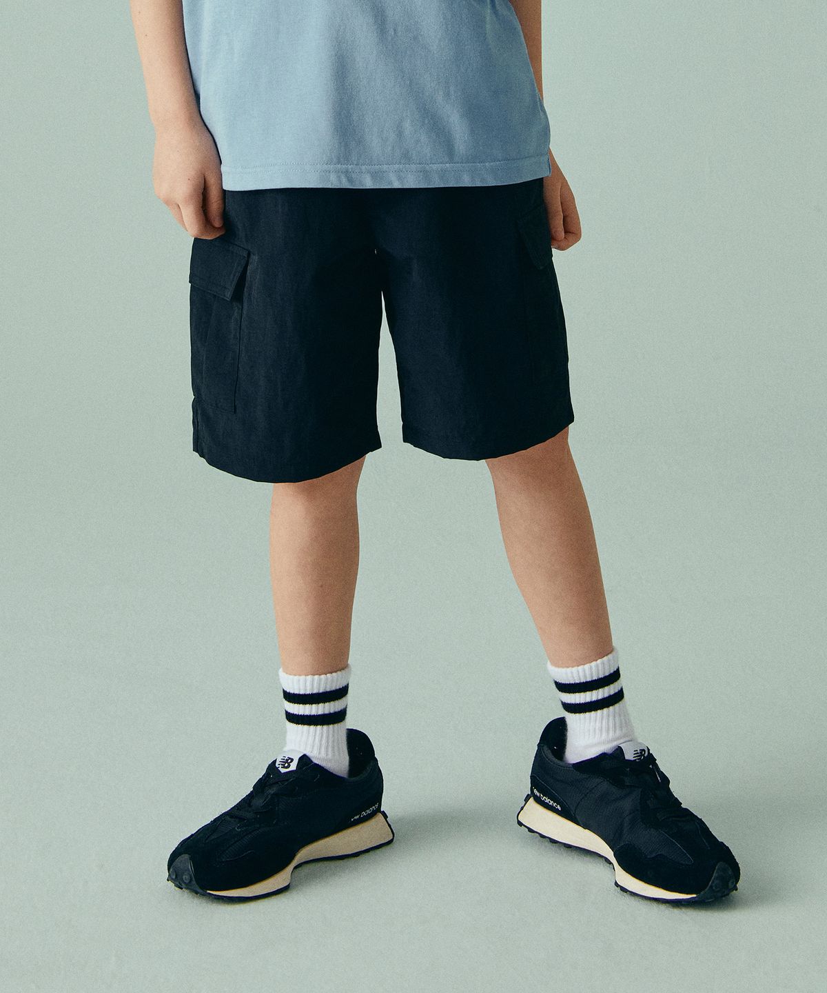 무신사 스탠다드 키즈(MUSINSA STANDARD KIDS) 나일론 벨티드 밴딩 카고 쇼츠 [블랙]