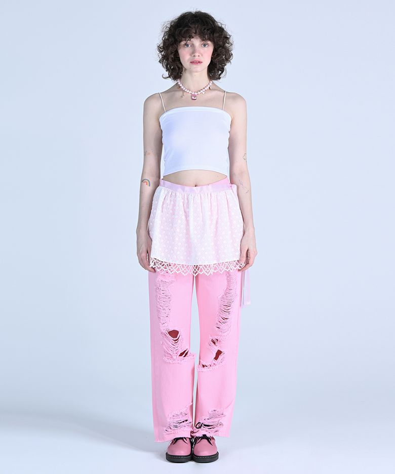 Rough Destroy Denim Pants PINK WBCSPA001PK