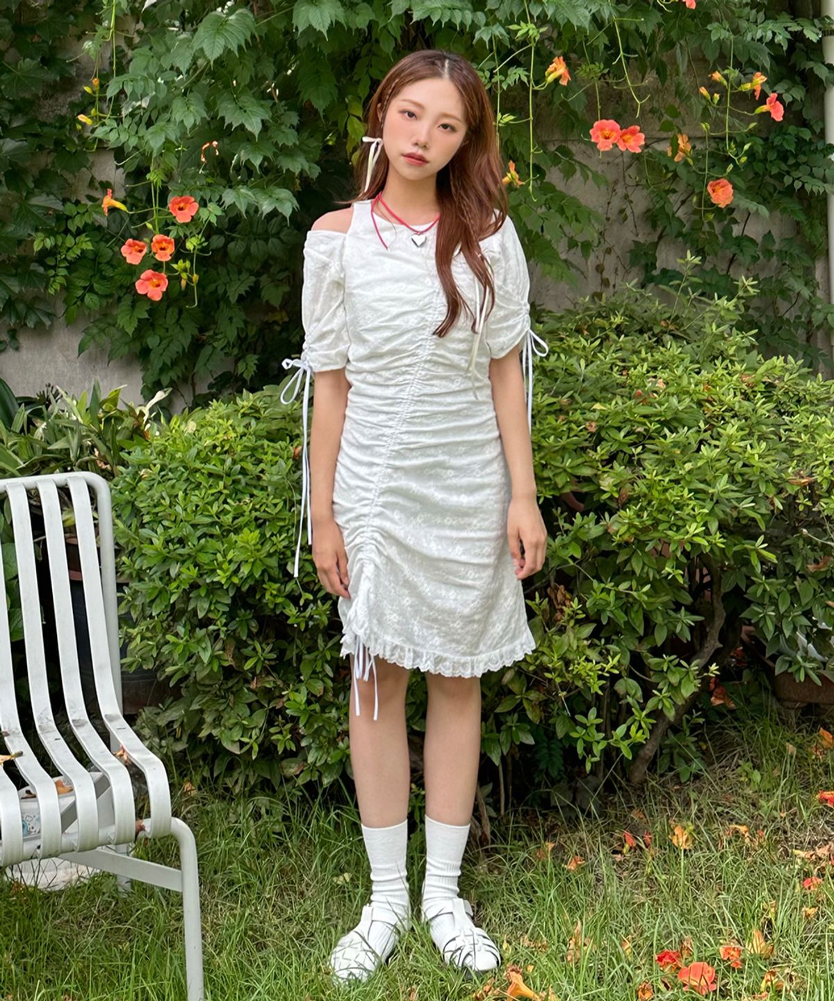 워브먼트(WOVEMENT) Puff Sleeve Cut-out Detail Dress IVORY WBCSOP002IV