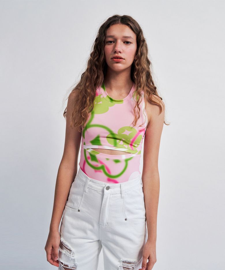 Flower Graphic Pattern Under Boop Sleeveless Top PINK WBCSTP007PK
