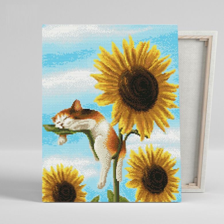 DIY캔버스형 보석십자수 40x50cm 해바라기와 고양이