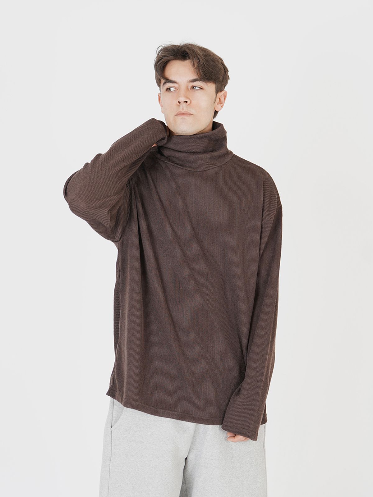 챈세스노이(CHANCE'S NOI) Wide Pola Neck Knit (Brown)