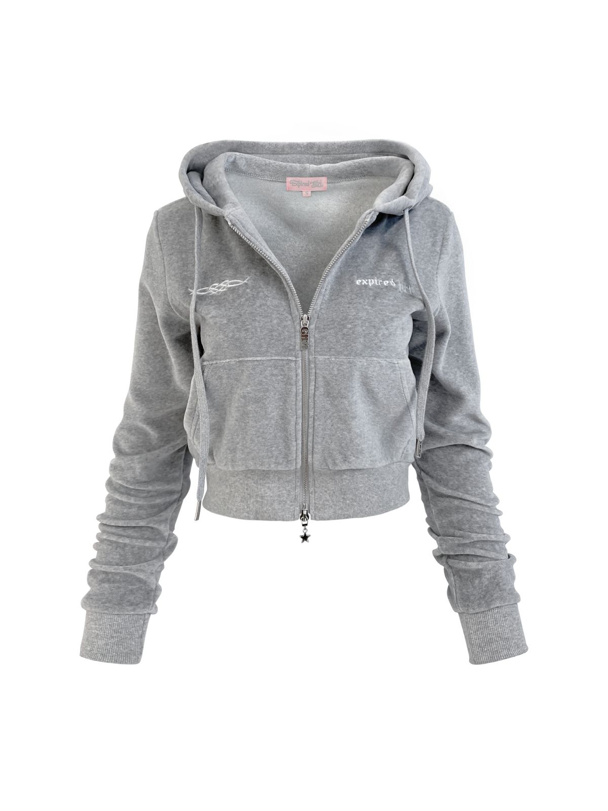 익스파이어드걸(EXPIRED GIRL) Signature Velvet Hoodie Zip Up Melange Grey