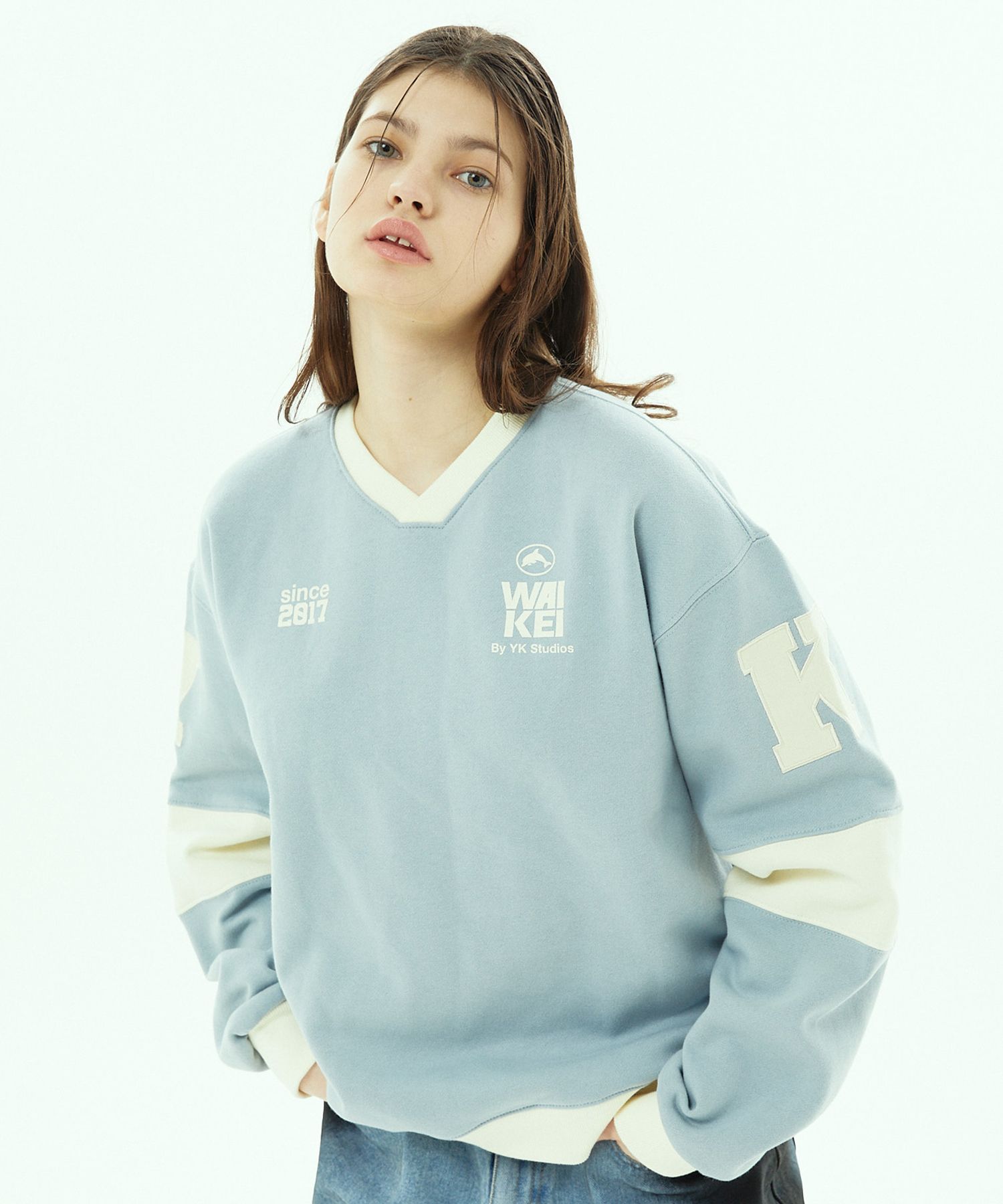 さらに100円引き◆WAI KEI◆89 uniform v neck sweatshirts MUSINSA | WAI KEI 89 Uniform V-neck Sweatshirt Navy