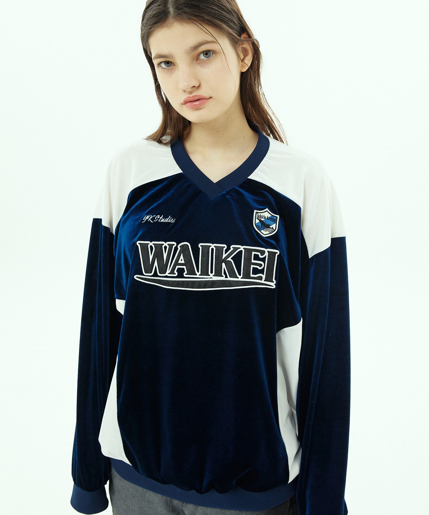 さらに100円引き◆Wai Kei◆Velvet uniform jersey tshirts MUSINSA | WAI KEI Velvet Uniform Jersey T-Shirt Navy