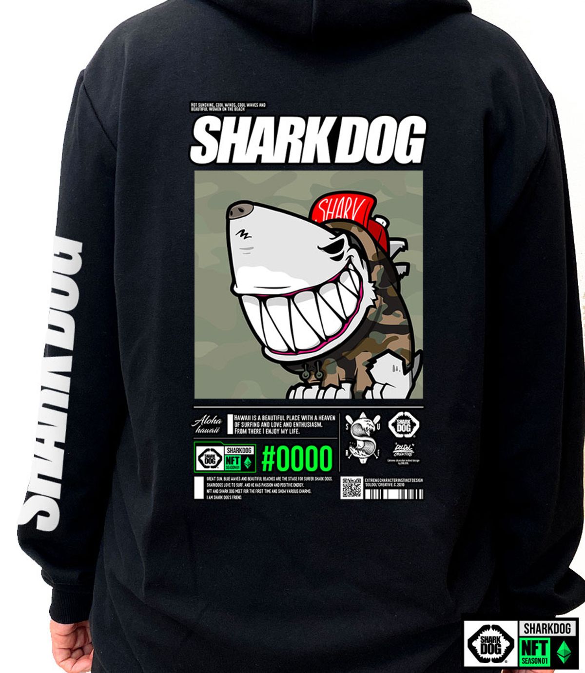 돌돌(DOLDOL) SHARK-DOG-HOODY-267 샤크독 서핑 하와이 NFT 캐릭터 그래픽 후드티 후디