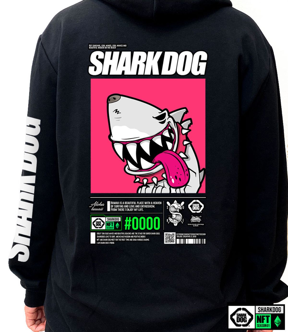 돌돌(DOLDOL) SHARK-DOG-HOODY-268 샤크독 서핑 하와이 NFT 캐릭터 그래픽 후드티 후디