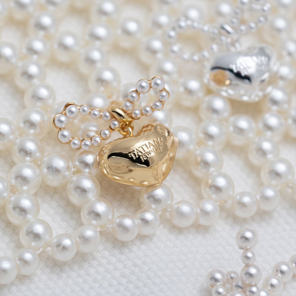 ☆TATIANA☆ Pearl Ribbon with Heart Earring EC1945 MUSINSA | TATIANA Pearl Ribbon with Heart Earring EC1945
