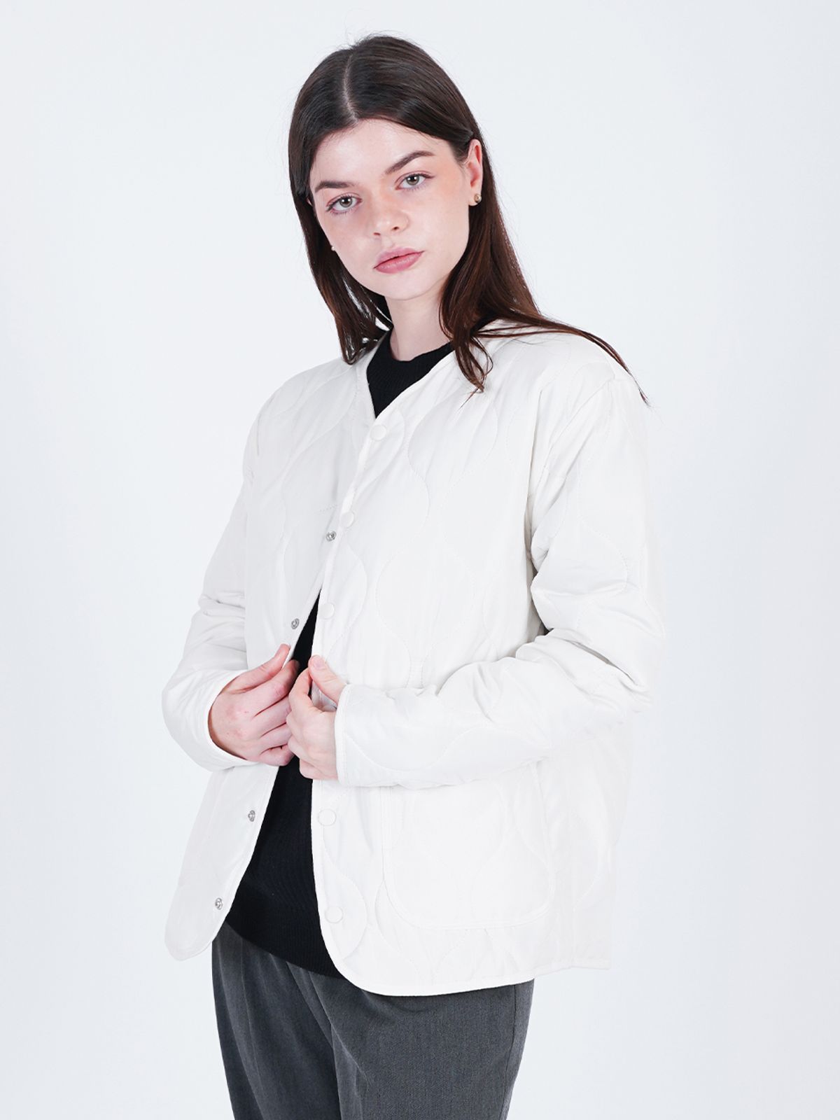 챈세스노이(CHANCE'S NOI) Quilting Light Up Down Jacket (White)
