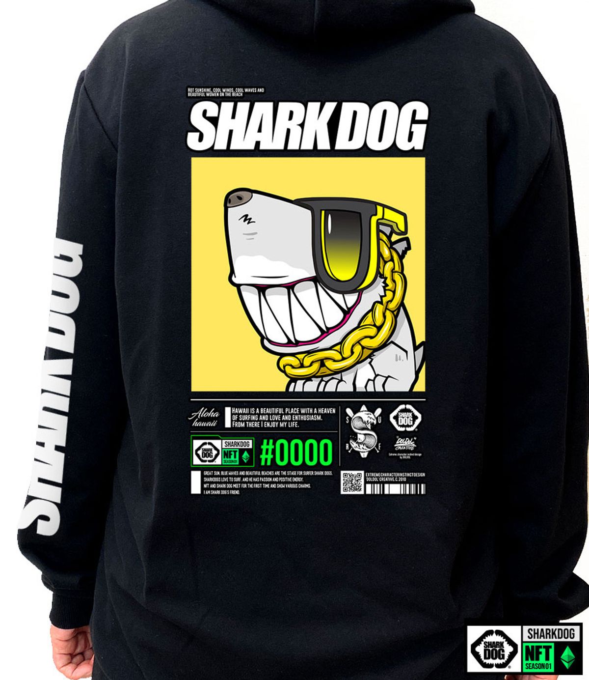 돌돌(DOLDOL) SHARK-DOG-HOODY-270 샤크독 서핑 하와이 NFT 캐릭터 그래픽 후드티 후디