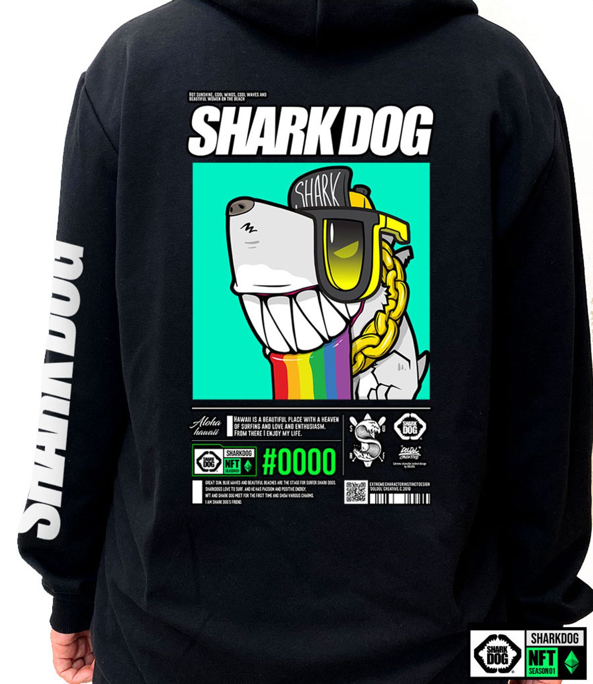돌돌(DOLDOL) SHARK-DOG-HOODY-271 샤크독 서핑 하와이 NFT 캐릭터 그래픽 후드티 후디