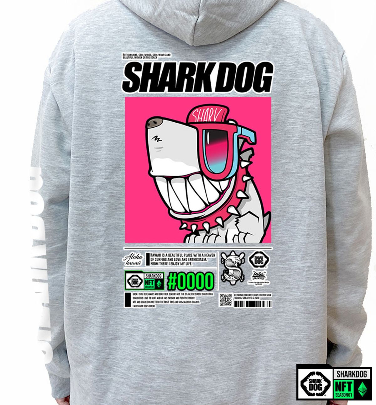 돌돌(DOLDOL) SHARK-DOG-HOODY-272 샤크독 서핑 하와이 NFT 캐릭터 그래픽 후드티 후디