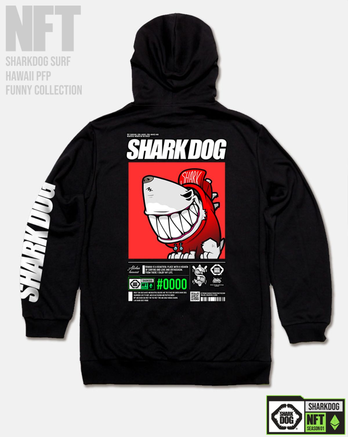 돌돌(DOLDOL) SHARK-DOG-HOODY-273 샤크독 서핑 하와이 NFT 캐릭터 그래픽 후드티 후디
