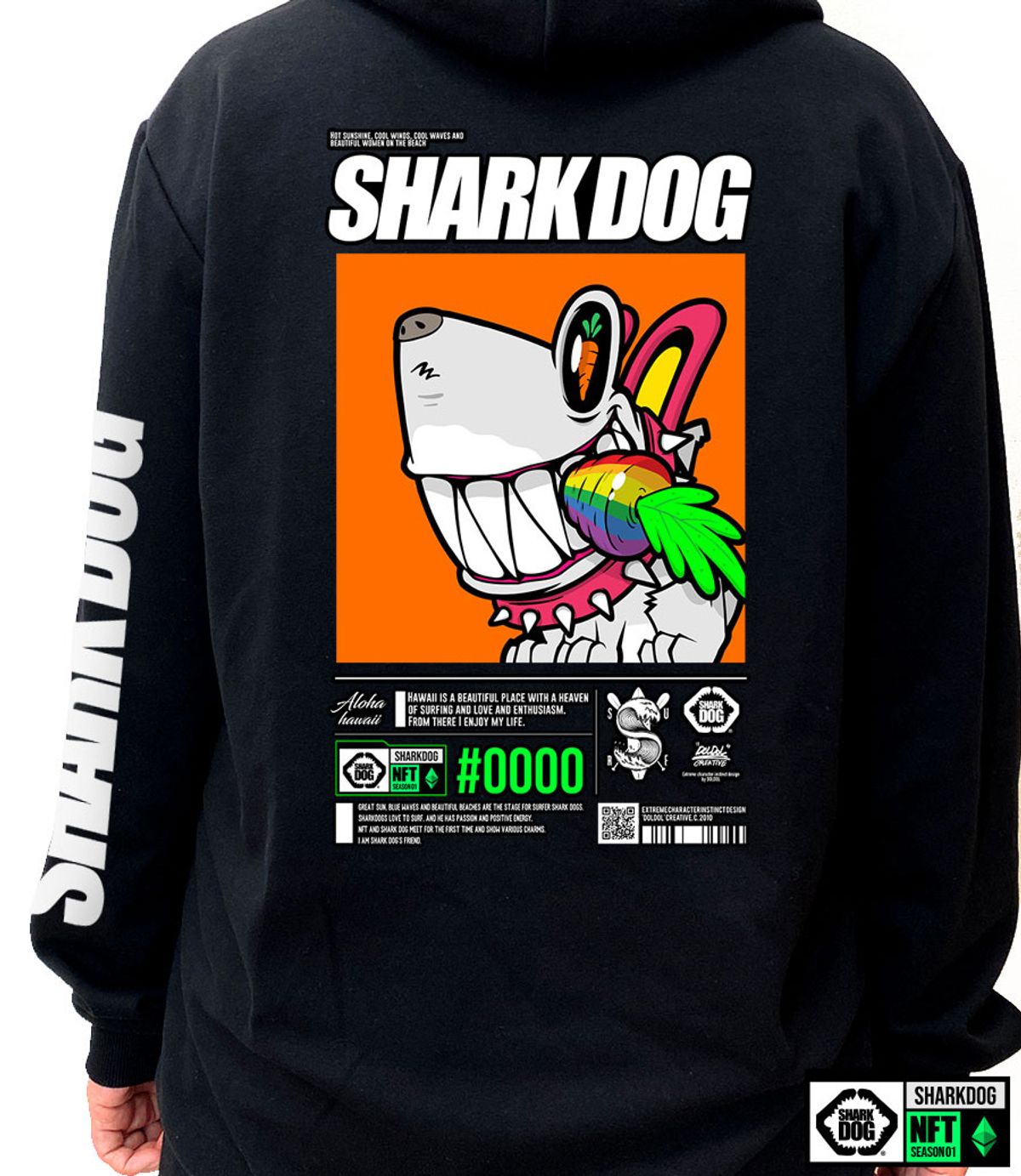 돌돌(DOLDOL) SHARK-DOG-HOODY-274 샤크독 서핑 하와이 NFT 캐릭터 그래픽 후드티 후디