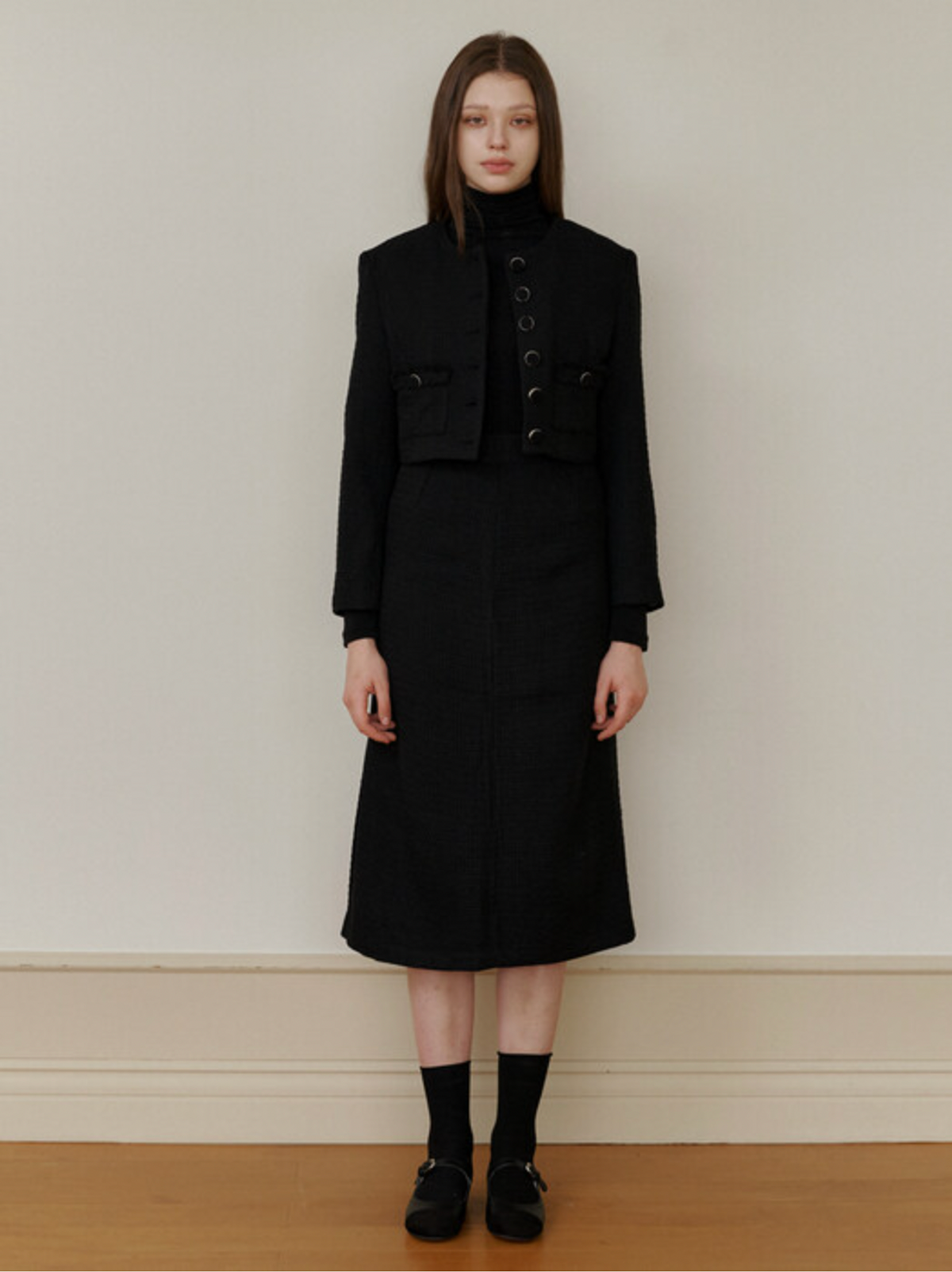 카인더베이비(KINDABABY) black classic tweed skirt