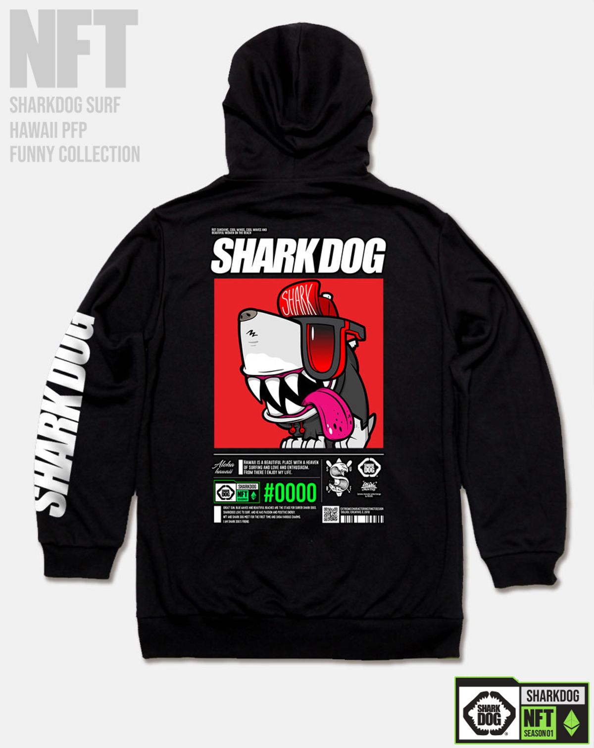 돌돌(DOLDOL) SHARK-DOG-HOODY-275 샤크독 서핑 하와이 NFT 캐릭터 그래픽 후드티 후디