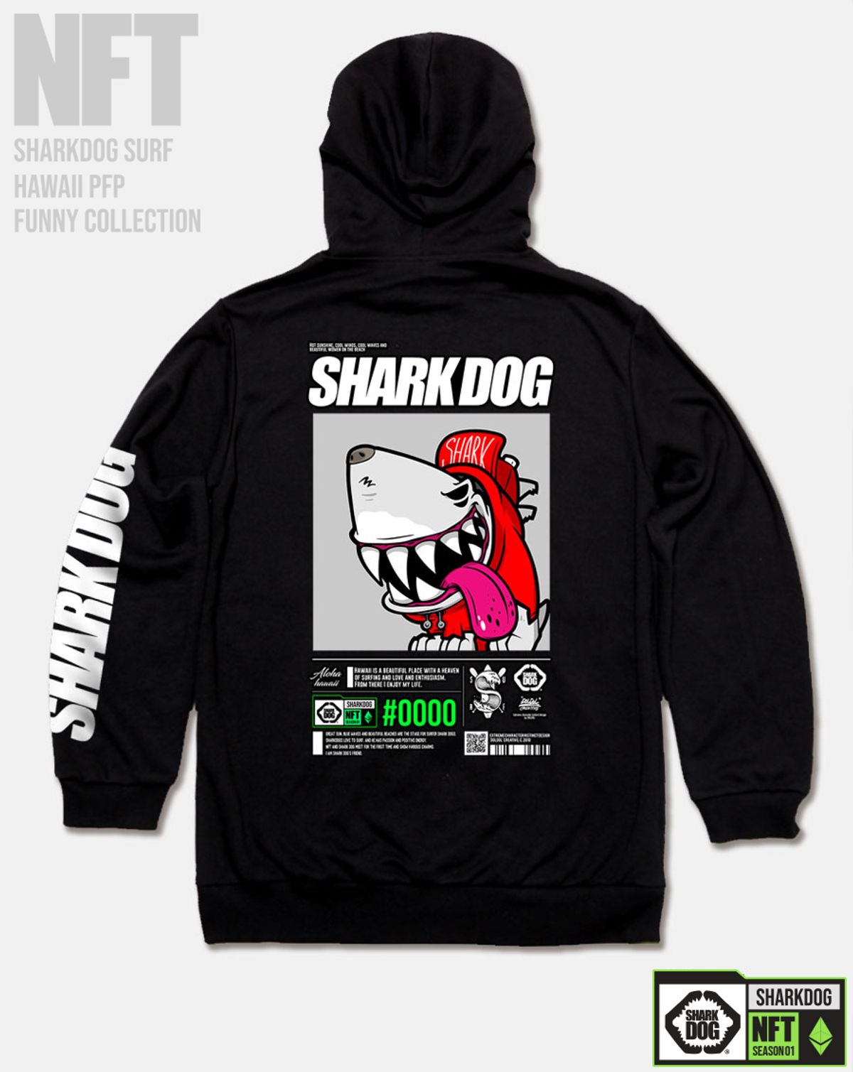 돌돌(DOLDOL) SHARK-DOG-HOODY-276 샤크독 서핑 하와이 NFT 캐릭터 그래픽 후드티 후디