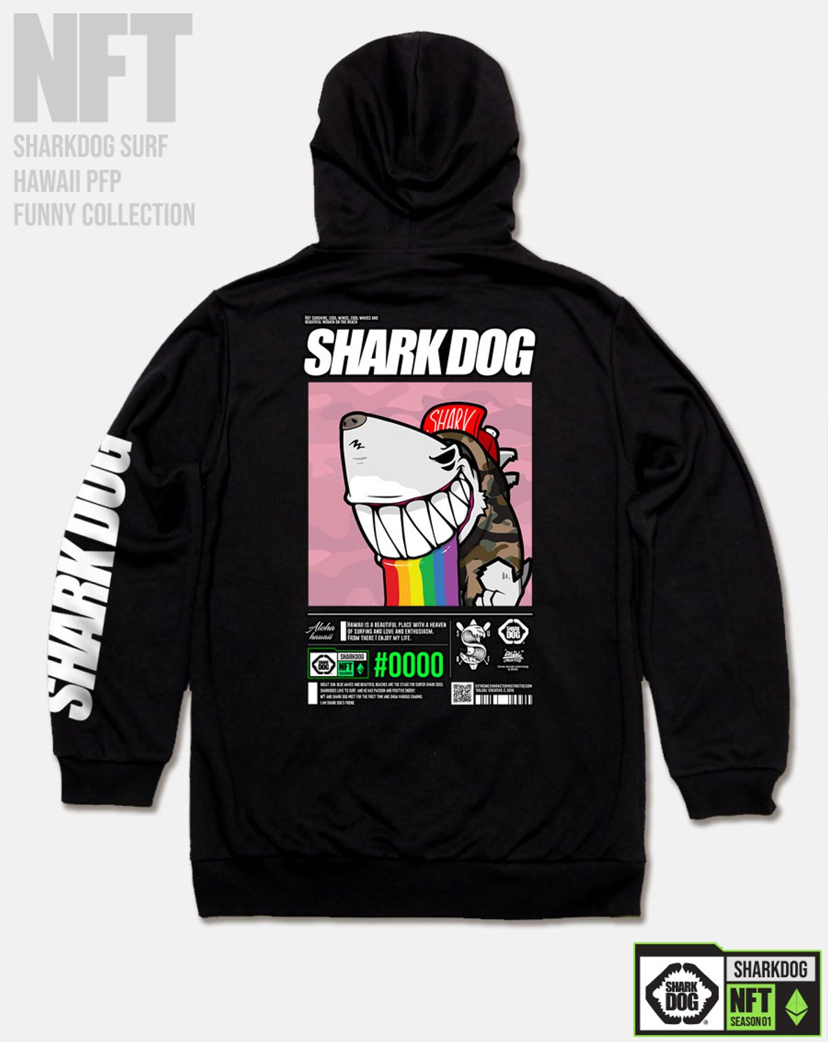 돌돌(DOLDOL) SHARK-DOG-HOODY-277 샤크독 서핑 하와이 NFT 캐릭터 그래픽 후드티 후디