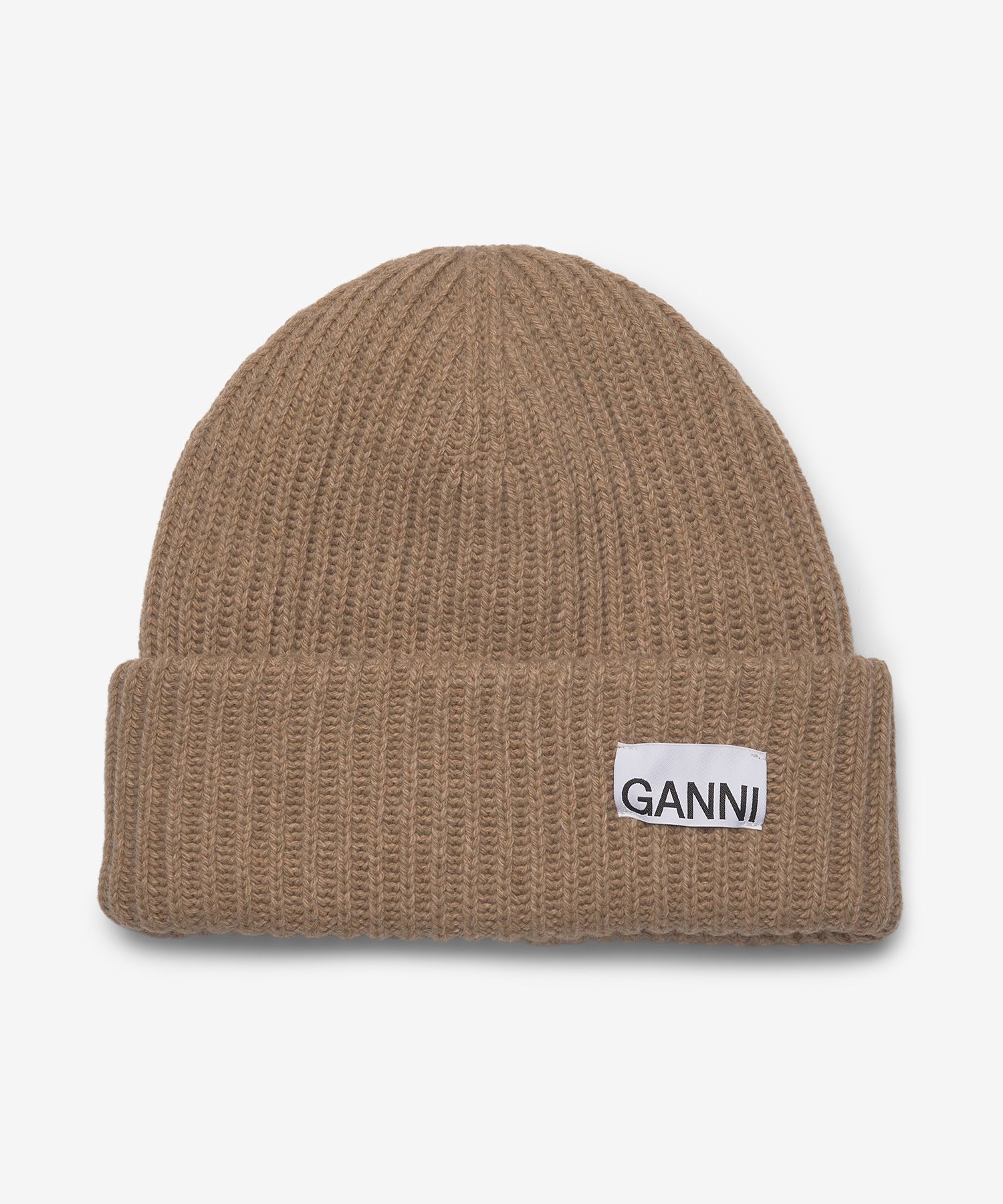 【GANNI】A4429 LOGO PATCH RIBBED BEANIE MUSINSA | GANNI Logo Patch Ribbed Beanie - Dark Beige / A4429573