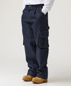 [논페이드] 카고 데님 팬츠 - 딥블루