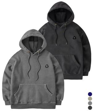 주니어 미니멀 삼각 로고 패치 피그먼트 오버핏 후드티셔츠 JHT-J458