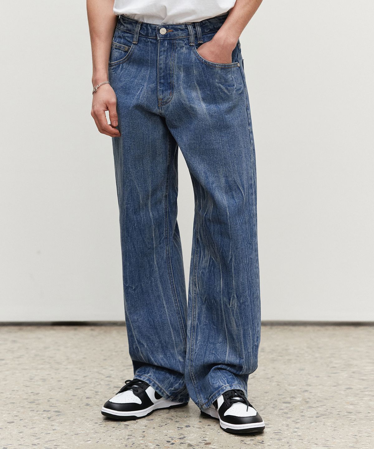 데케트(DECET) Mid Rise Wide Jeans DCPT027CrinkleBlue